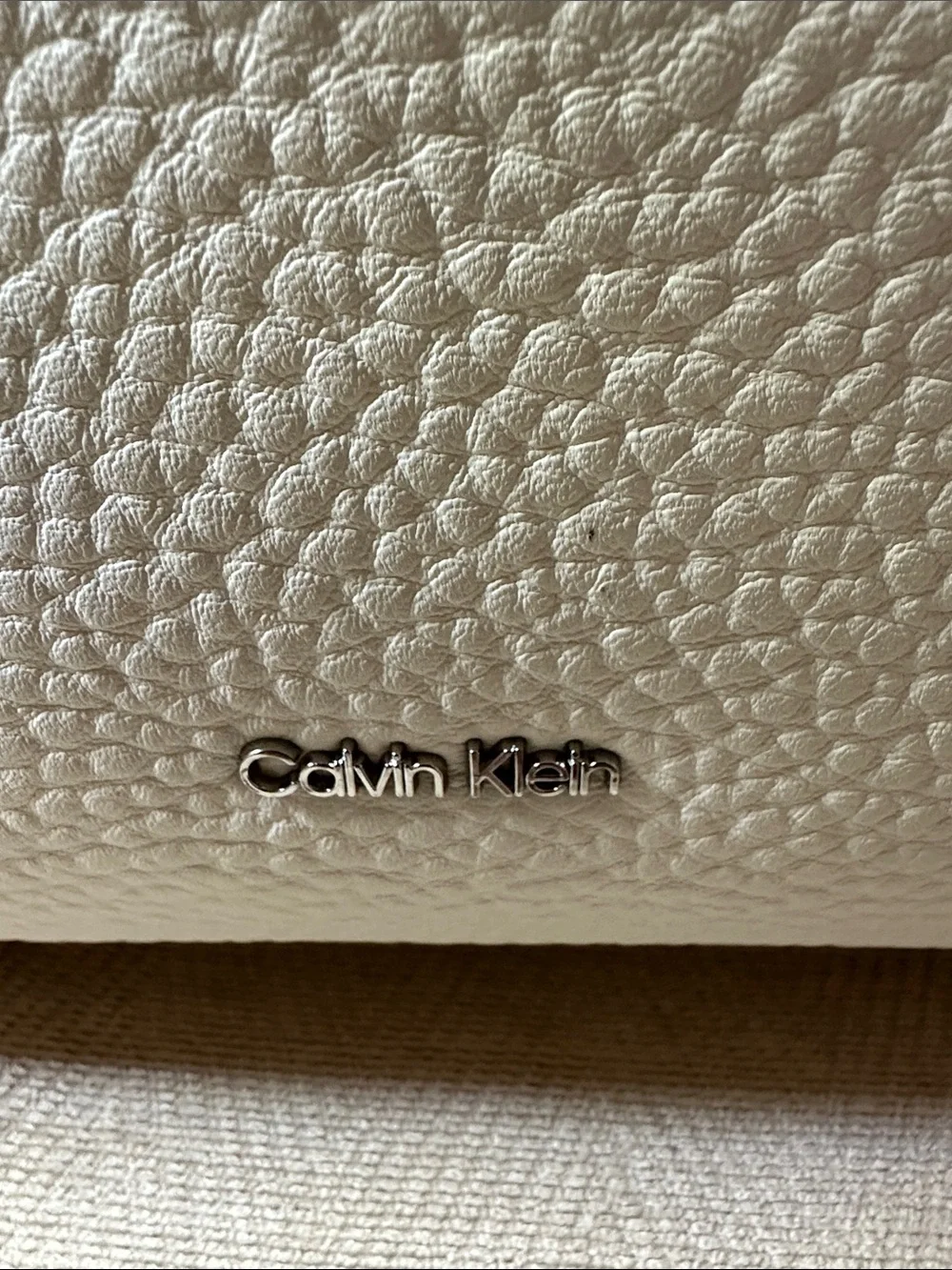 Calvin Klein Ivory Pebbled Leather Shoulder Tote